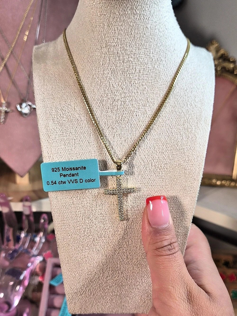 0.54 Moissanite Cross Pendant Necklace w/Chain